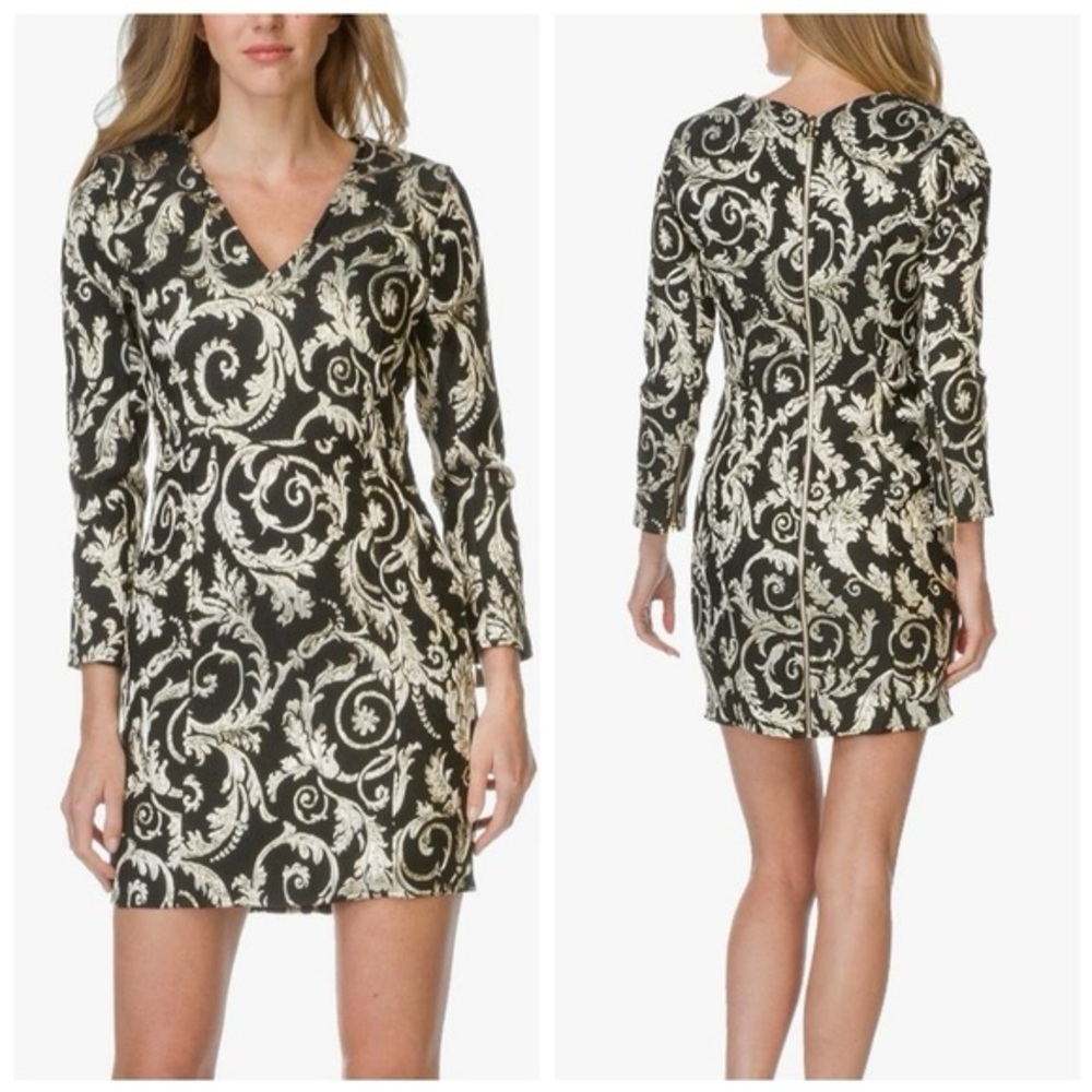 🆕 Anine Bing Foil Brocade Sheath Dress Black Gold Jacquard Party Wedding Guest